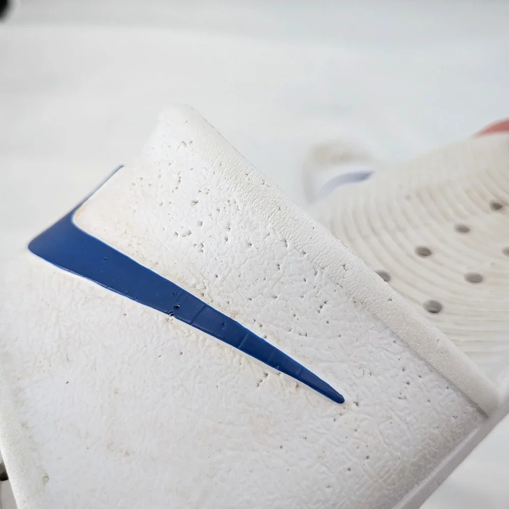 Sporty Athleisure Nike Slide Sandals White‎ Blue Swoosh Comfort Slides 7